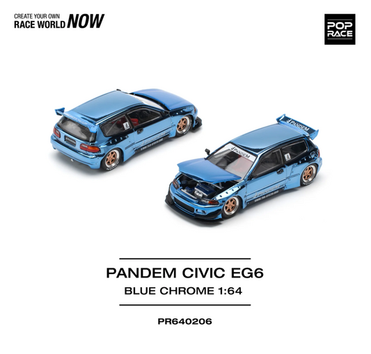 Pop Race 1:64 Pandem Civic EG6 - Blue Chrome
