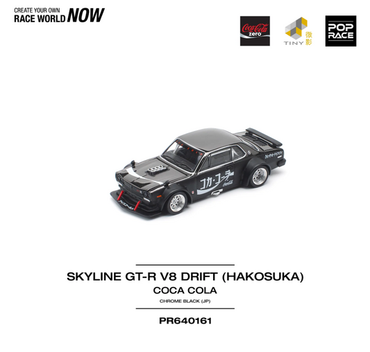 Pop Race 1:64 Skyline GT-R Drift Hakosuka - Coca Cola Zero JP Black Chrome