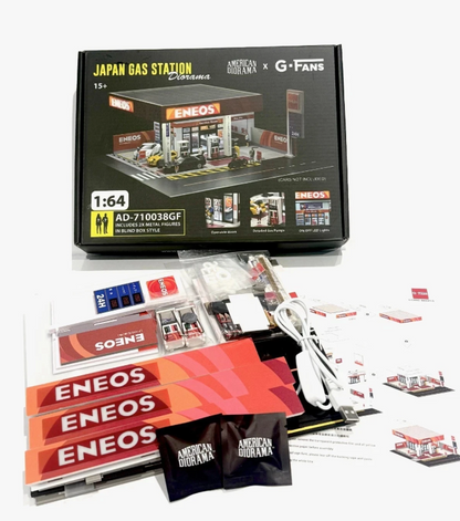 American Diorama X G-Fans 1:64 ENEOS Gas Station Diorama With LED Lights & 2 Figures