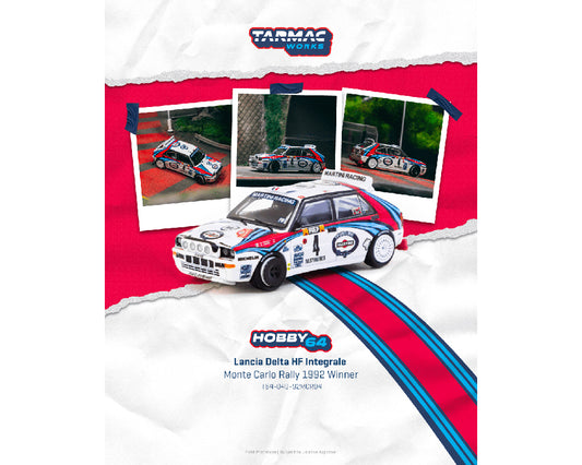 Tarmac Works 1:64 Lancia Delta HF Integrale Monte Carlo Rally 1992 Winner Auriol / Occelli