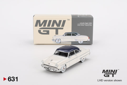 MiniGT 1:64 Lincoln Capri 1954 – Arctic White / Atlantic Blue- MiJo Exclusive #631