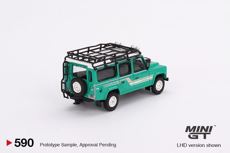 MiniGT 1:64 1985 Land Rover Defender 110 Station Wagon – Trident Green – MiJo Exclusive #590