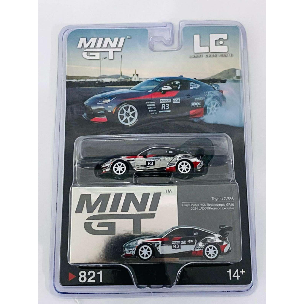 MiniGT 1:64 Toyota GR86 Larry Chen HKS - Petersen Exclusive Chrome #821