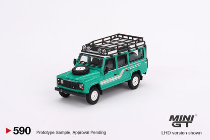 MiniGT 1:64 1985 Land Rover Defender 110 Station Wagon – Trident Green – MiJo Exclusive #590