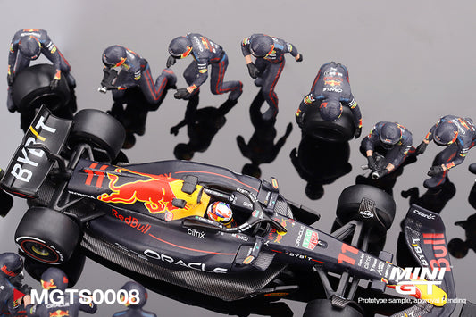 MiniGT 1:64 Oracle Red Bull Racing RB18 #11 Sergio Pérez 2022 Abu Dhabi GP Pit Crew Set