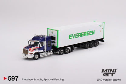 MiniGT 1:64 Western Star 49X Blue w/ 40' Reefer Container - Evergreen #597