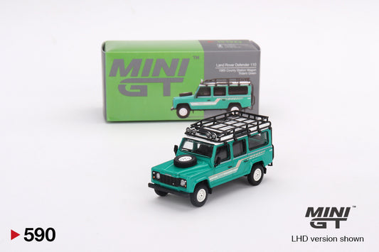 MiniGT 1:64 1985 Land Rover Defender 110 Station Wagon – Trident Green – MiJo Exclusive #590