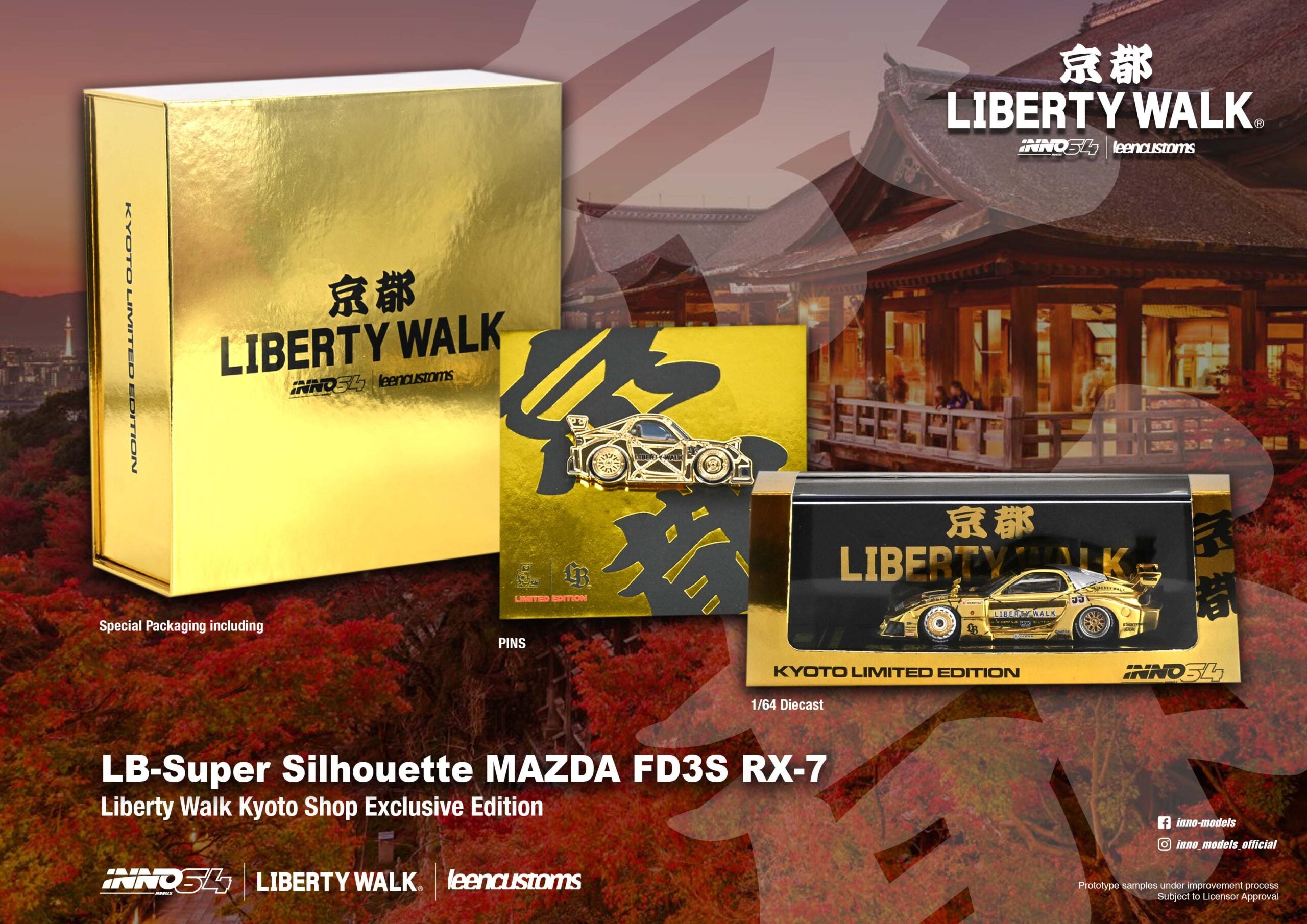 Inno64 X LBWK 1:64 Limited Liberty Walk RX-7 Gold With Leen