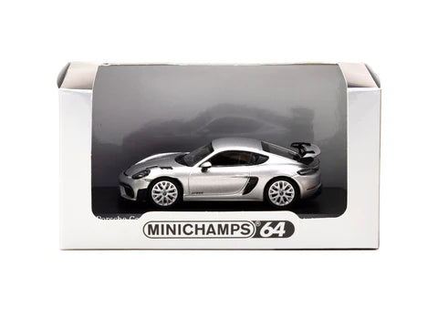MiniChamps X Tarmac Works 1:64 Porsche Cayman GT4 RS GT Silver Metallic - Collab64