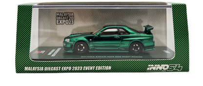 Inno64 Nissan Skyline GT-R R34 Z-Tune Full Green Carbon 2023 Malaysia Diecast Expo - *CHASE*