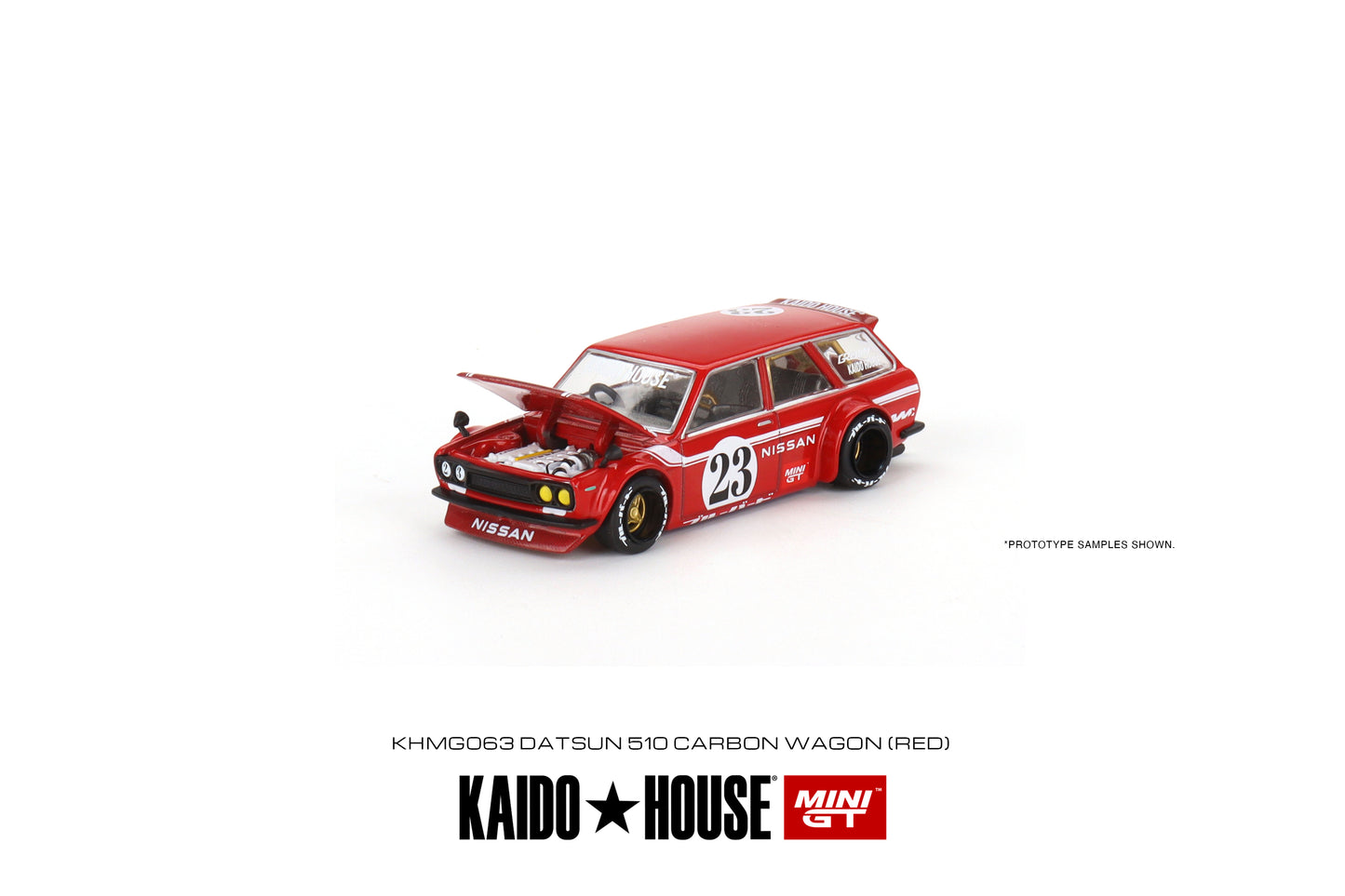 MiniGT X Kaido House 1:64 Datsun Kaido 510 Wagon Carbon Fiber V2 - Red