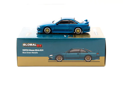 Tarmac Works 1:64 Vertex Nissan Silvia S14  Blue Green Metallic Japan Special Edition - Global64