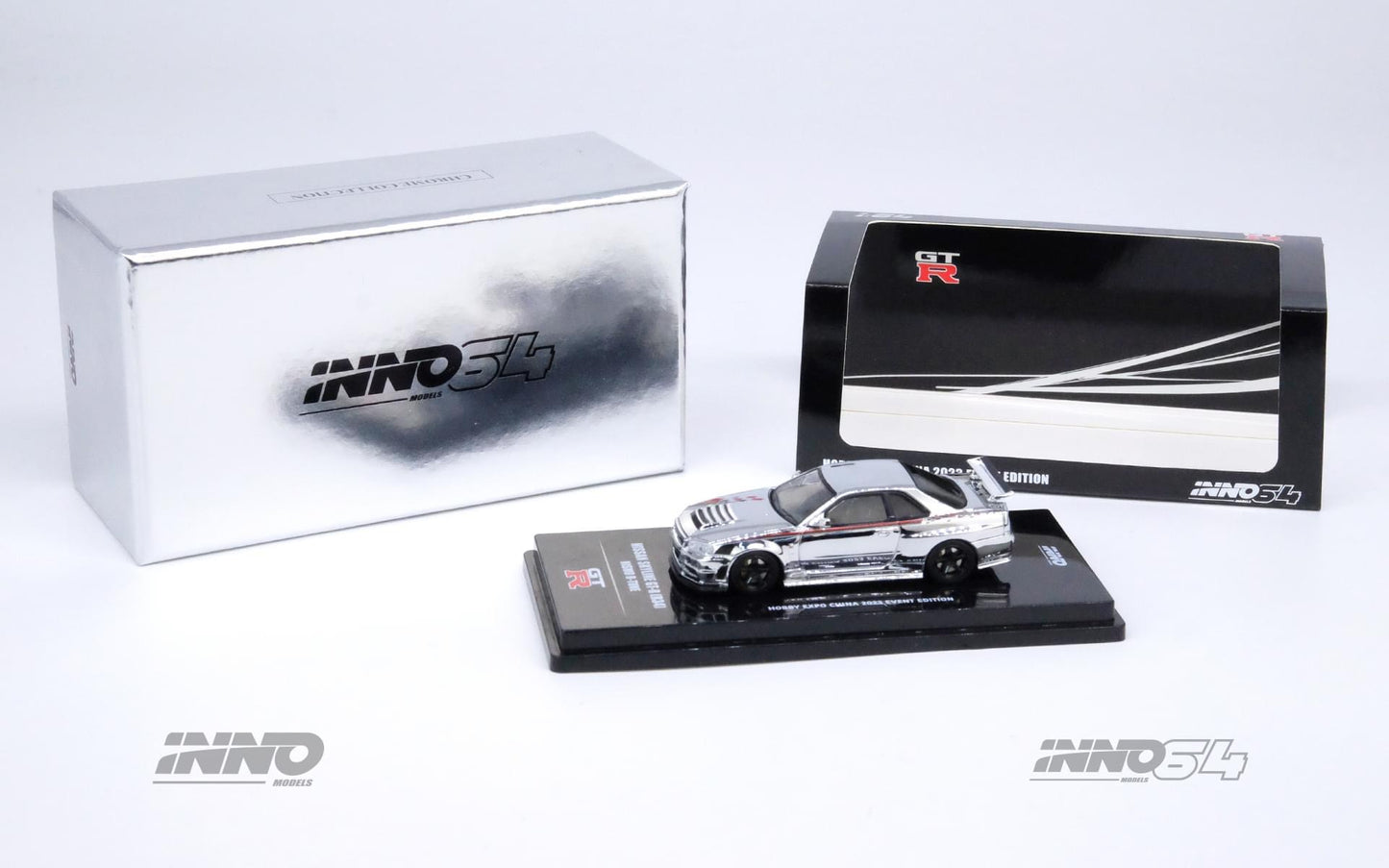 Inno64 1:64 2023 Hobby Expo China Event Exclusive - Nissan Skyline GT-R R34 Nismo R-Tune - Chrome Set Of 3