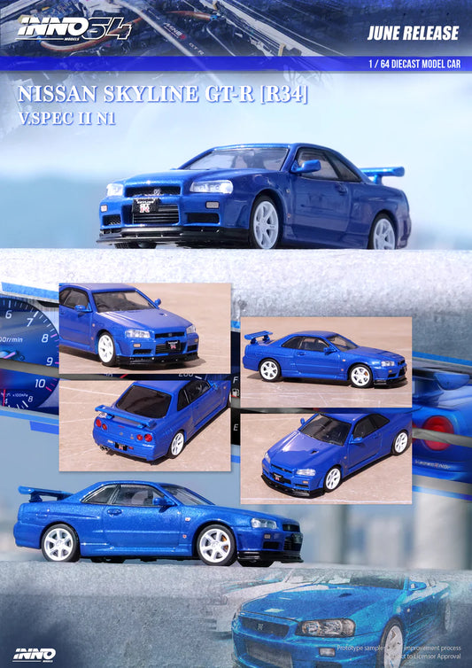 Inno64 1:64 Nissan Skyline GT-R (R34) V-Spec II NUR - Bayside Blue