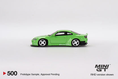 MiniGT 1:64 Nissan Silvia (S15) Rocket Bunny Green  – MiJo Exclusive #500