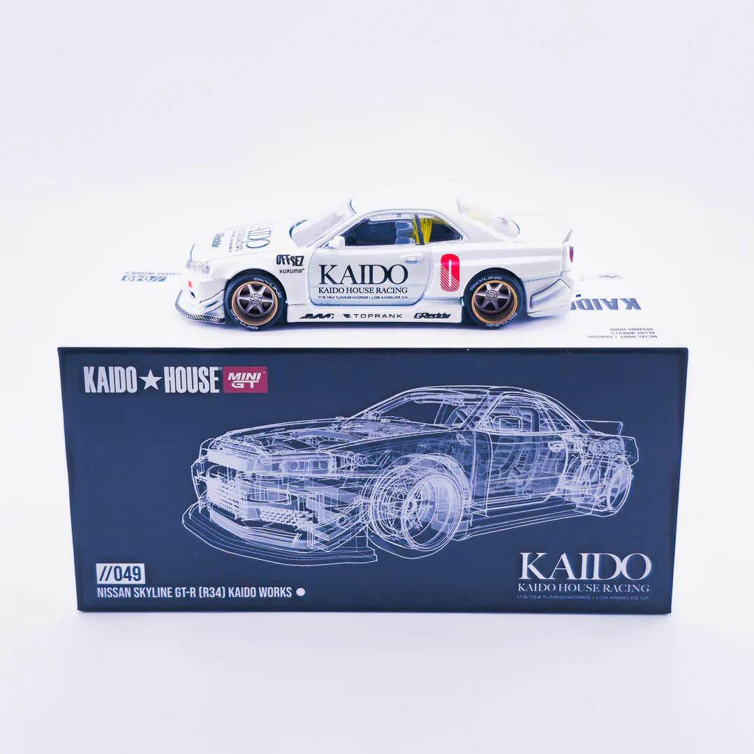 MiniGT X Kaido House 1:64 Nissan Skyline GT-R R34 Kaido Works V2 White - *CHASE*