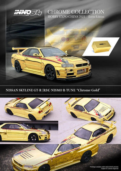 Inno64 1:64 2023 Hobby Expo China Event Exclusive - Nissan Skyline GT-R R34 Nismo R-Tune - Chrome Set Of 3