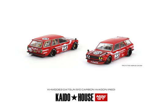 MiniGT X Kaido House 1:64 Datsun Kaido 510 Wagon Carbon Fiber V2 - Red