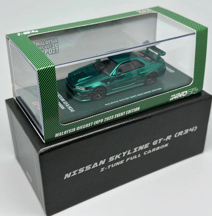 Inno64 Nissan Skyline GT-R R34 Z-Tune Full Green Carbon 2023 Malaysia Diecast Expo - *CHASE*