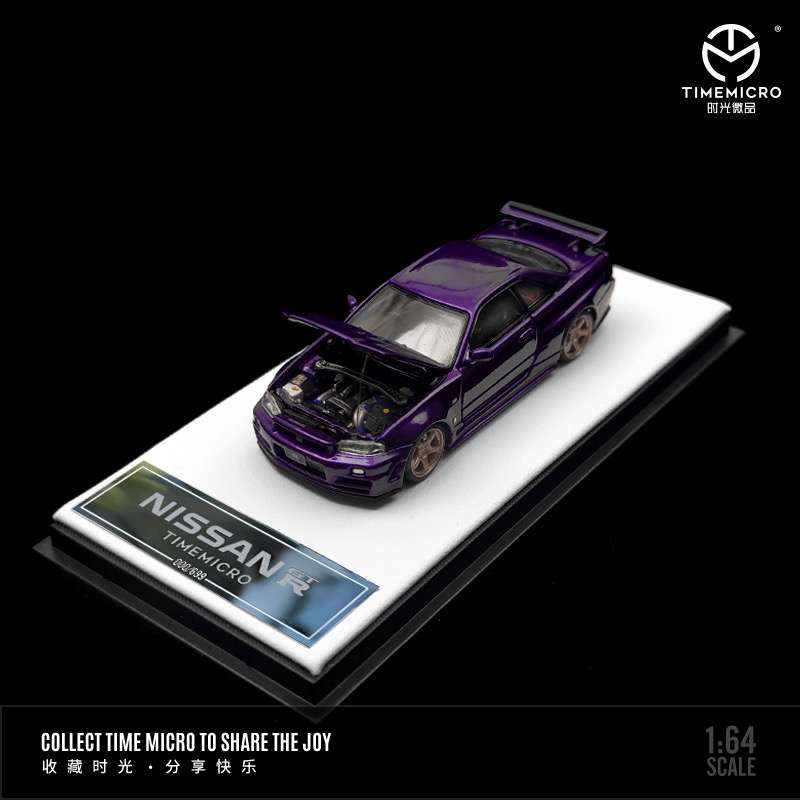 Time Micro 1:64 Nissan Skyline GT-R R34 Midnight Purple With Opening Hood - 2 Styles