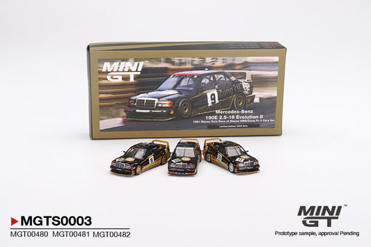 MiniGT 1:64 Mercedes-Benz 190E 2.5-16 Evolution II 1991 Macau Guia Race of Macau AMG/Zung Fu - 3 Car Set MGTS0003