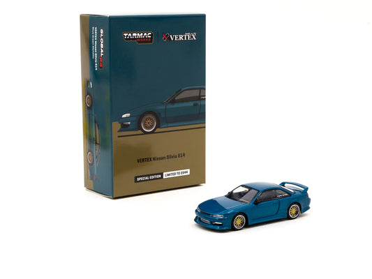 Tarmac Works 1:64 Vertex Nissan Silvia S14  Blue Green Metallic Japan Special Edition - Global64