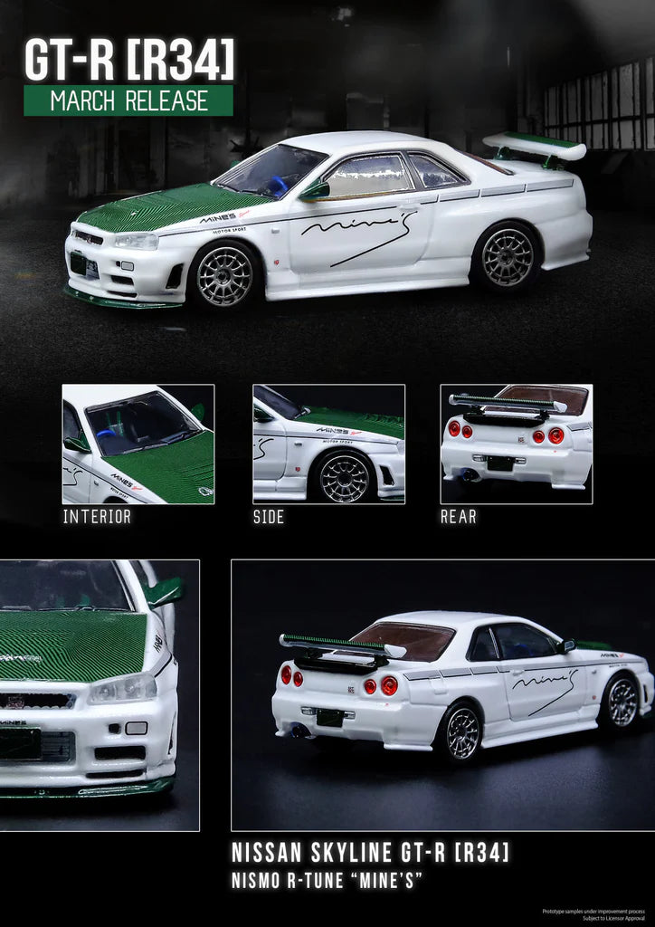 Inno64 1:64 Nissan Skyline GT-R R34 R-Tune Mine’s Green Hood