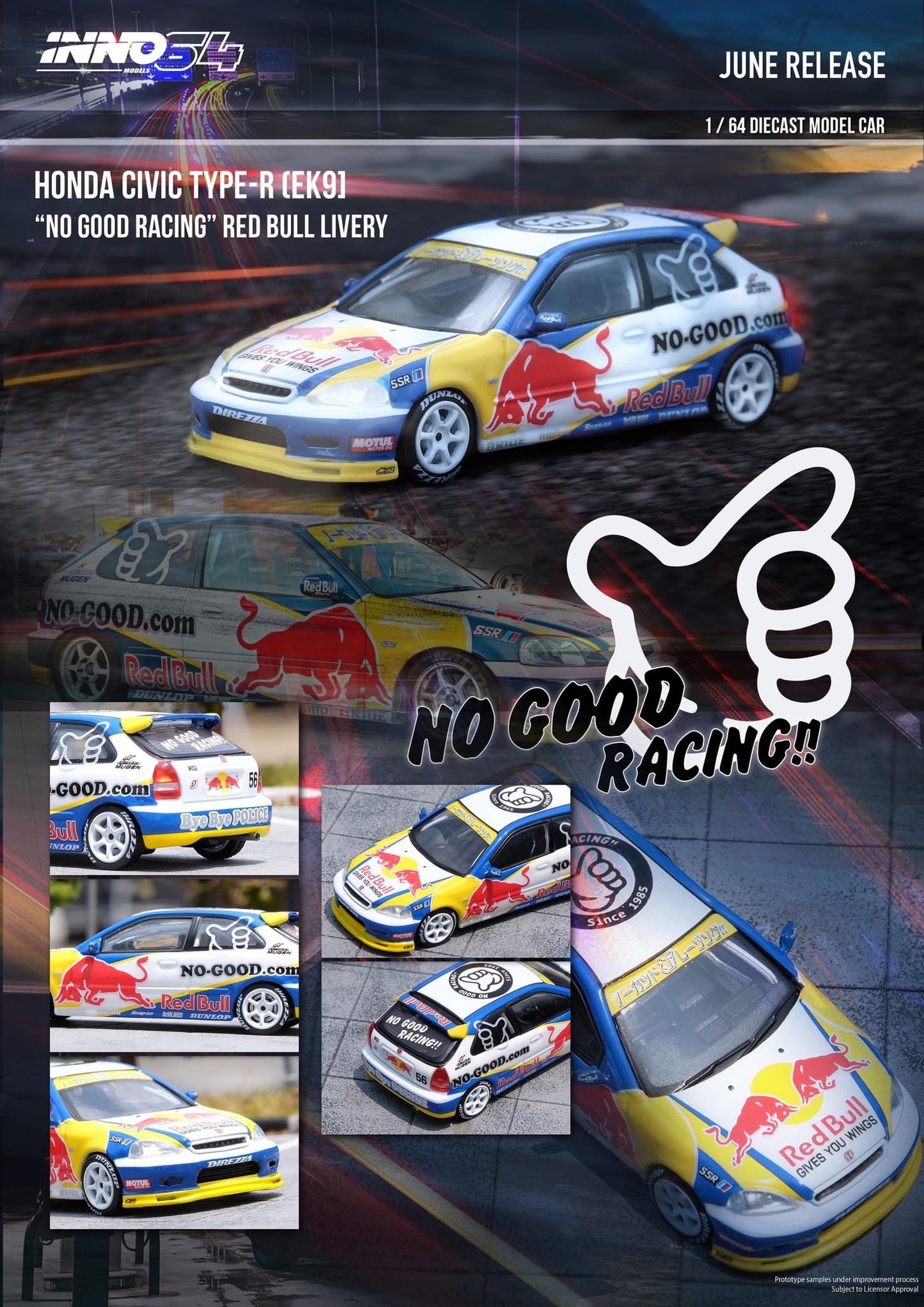 Inno64 1:64 Honda Civic Type R EK9 - Red Bull Livery