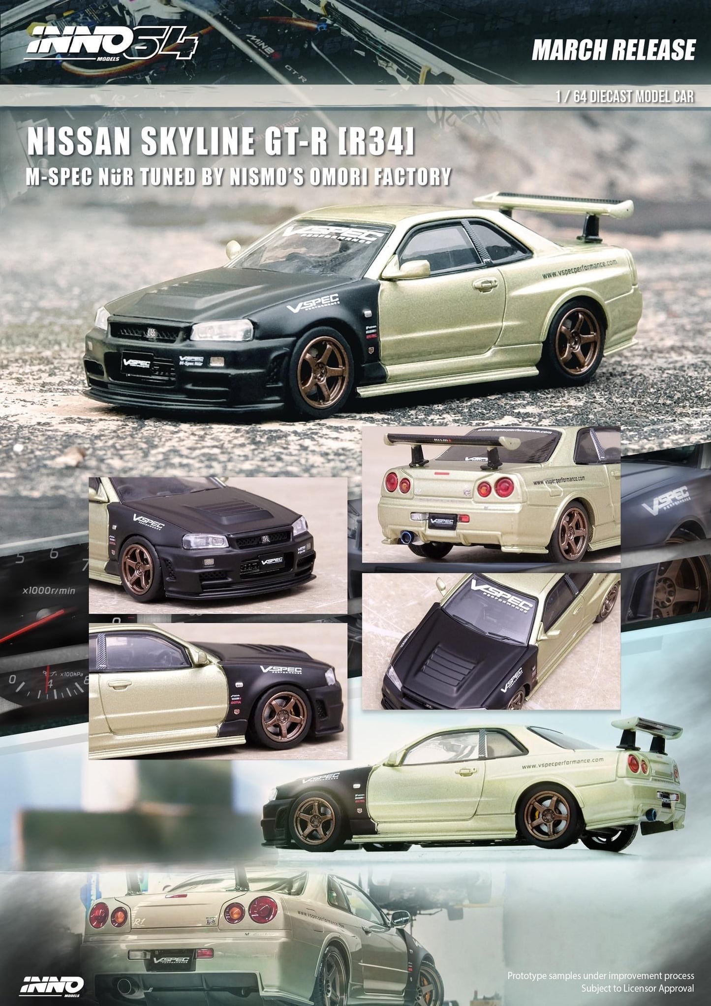 Inno64 1:64 Nissan Skyline GT-R R34 M-SPEC NUR Tuned by Nismo Omori Factory