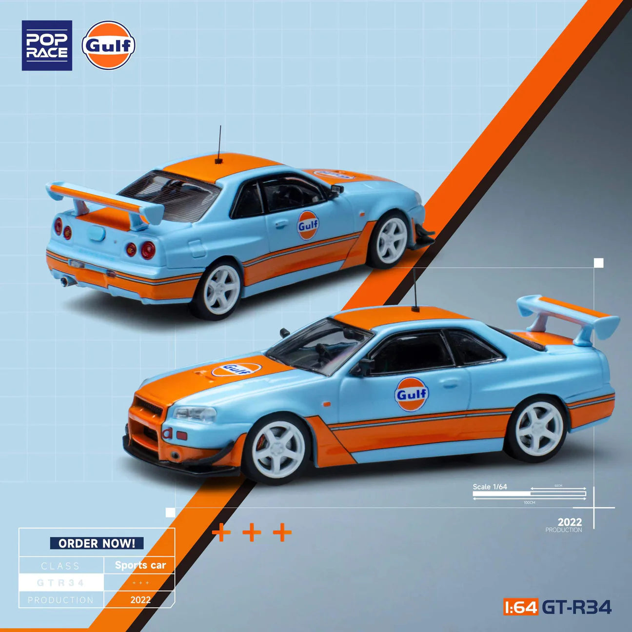 Pop Race 1:64 Nissan Skyline GT-R R34 - Gulf