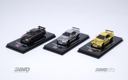 Inno64 1:64 2023 Hobby Expo China Event Exclusive - Nissan Skyline GT-R R34 Nismo R-Tune - Chrome Set Of 3