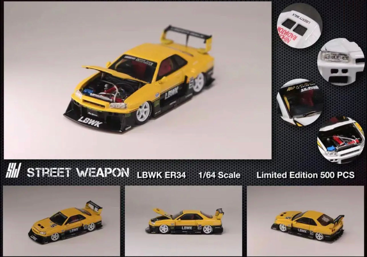 Street Weapon 1:64 LBWK Nissan Skyline ER34 LB Super Silhouette - Yellow/Black