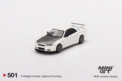 MiniGT 1:64 Nissan Skyline GT-R (R34) V-Spec N1 White With Black Hood - MiJo Exclusive #501