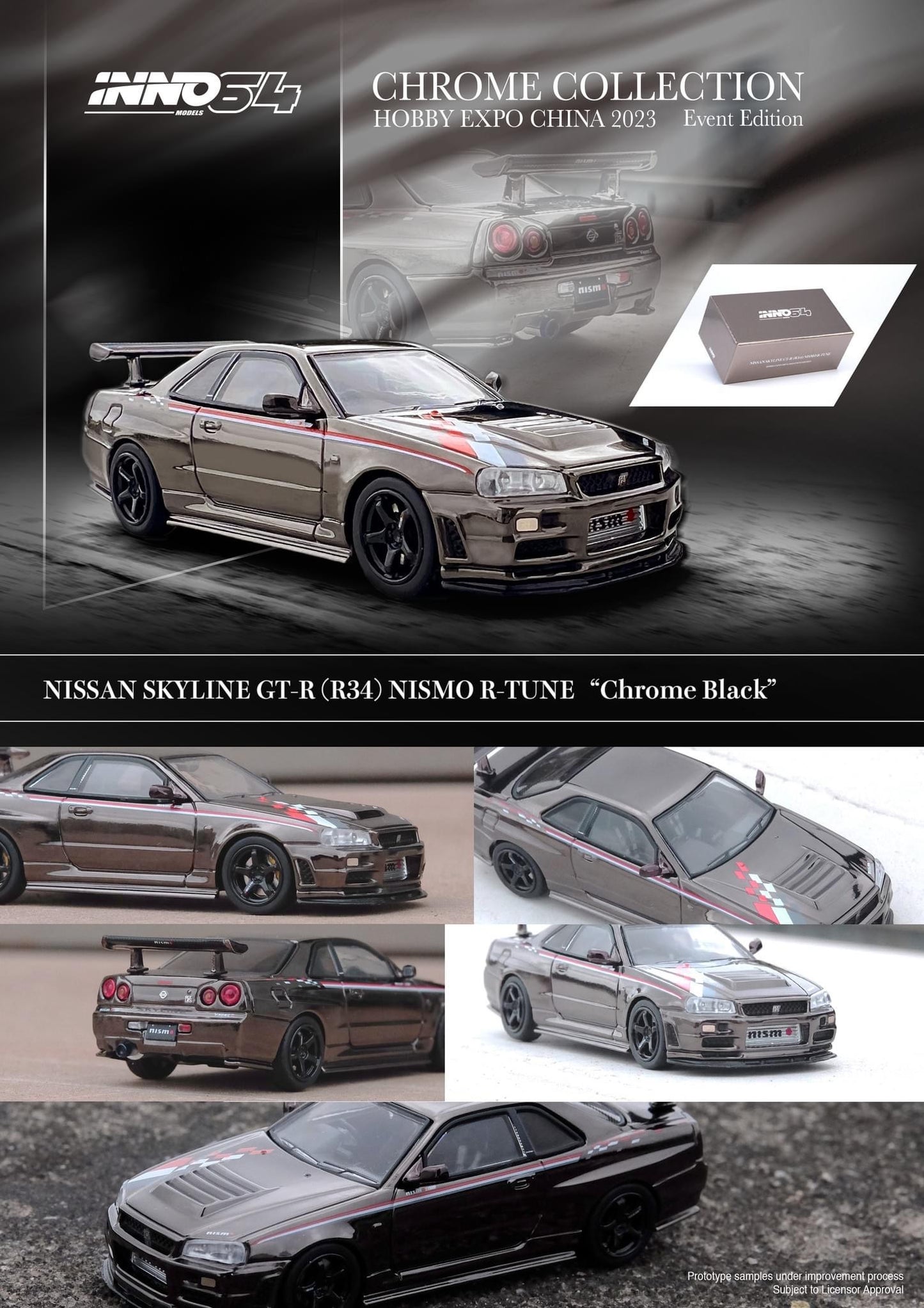 Inno64 1:64 2023 Hobby Expo China Event Exclusive - Nissan Skyline GT-R R34 Nismo R-Tune - Chrome Set Of 3