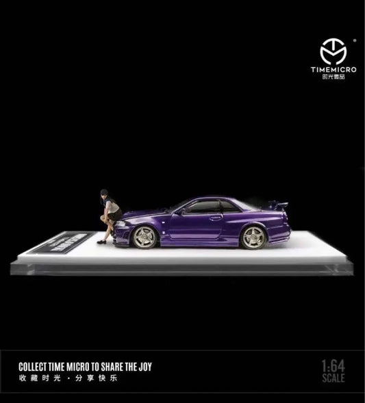 Time Micro 1:64 Nissan Skyline GT-R R34 Midnight Purple With Opening Hood - 2 Styles