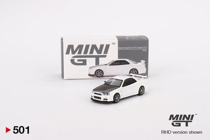 MiniGT 1:64 Nissan Skyline GT-R (R34) V-Spec N1 White With Black Hood - MiJo Exclusive #501