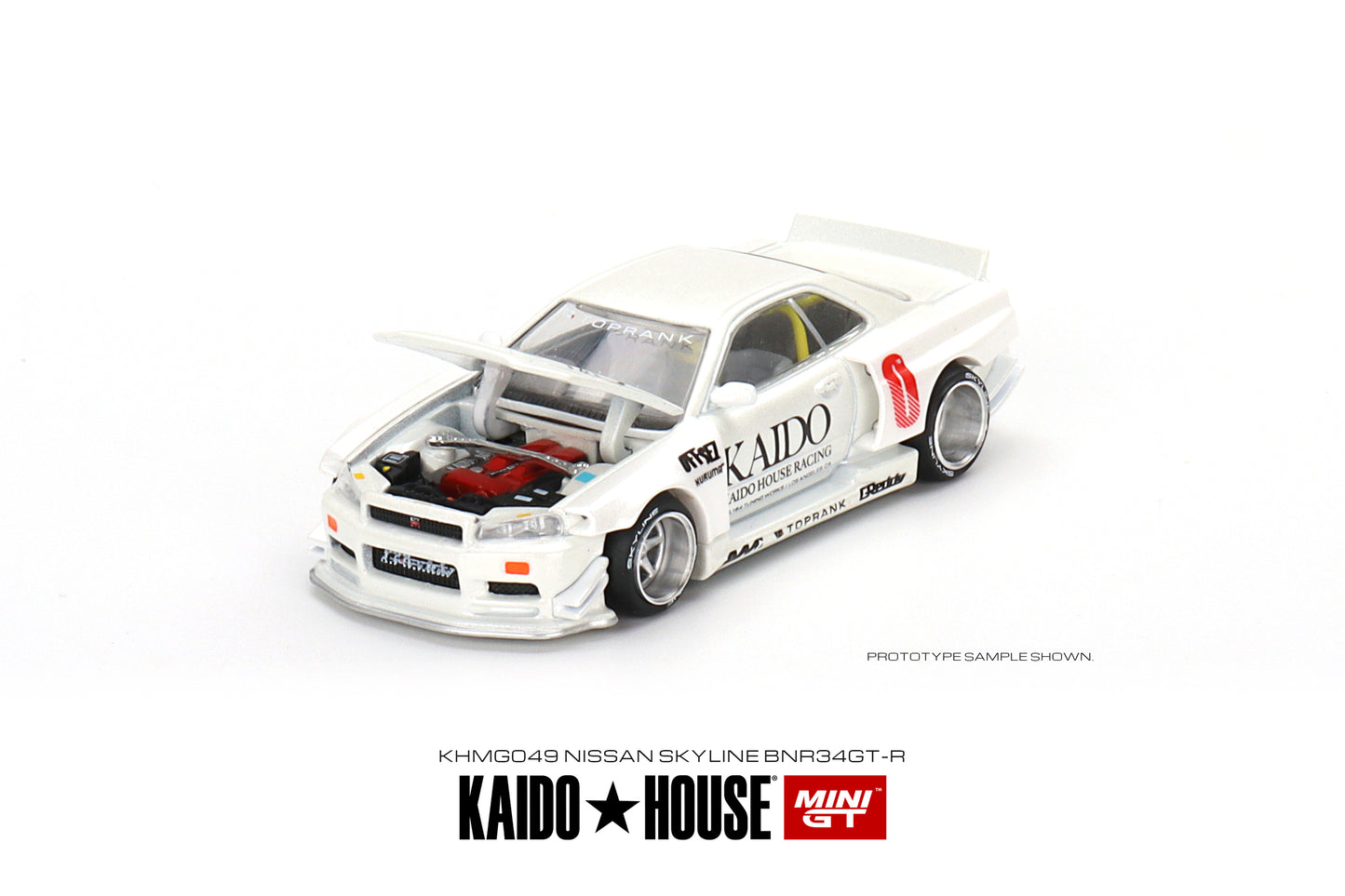 MiniGT x Kaido House 1:64 Nissan Skyline GT-R R34 Kaido Works V2 White