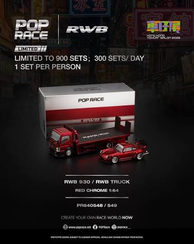 Pop Race 1:64 2026 Hong Kong Toy Car Salon Exclusive RWB 930 & RWB Truck - Red Chrome
