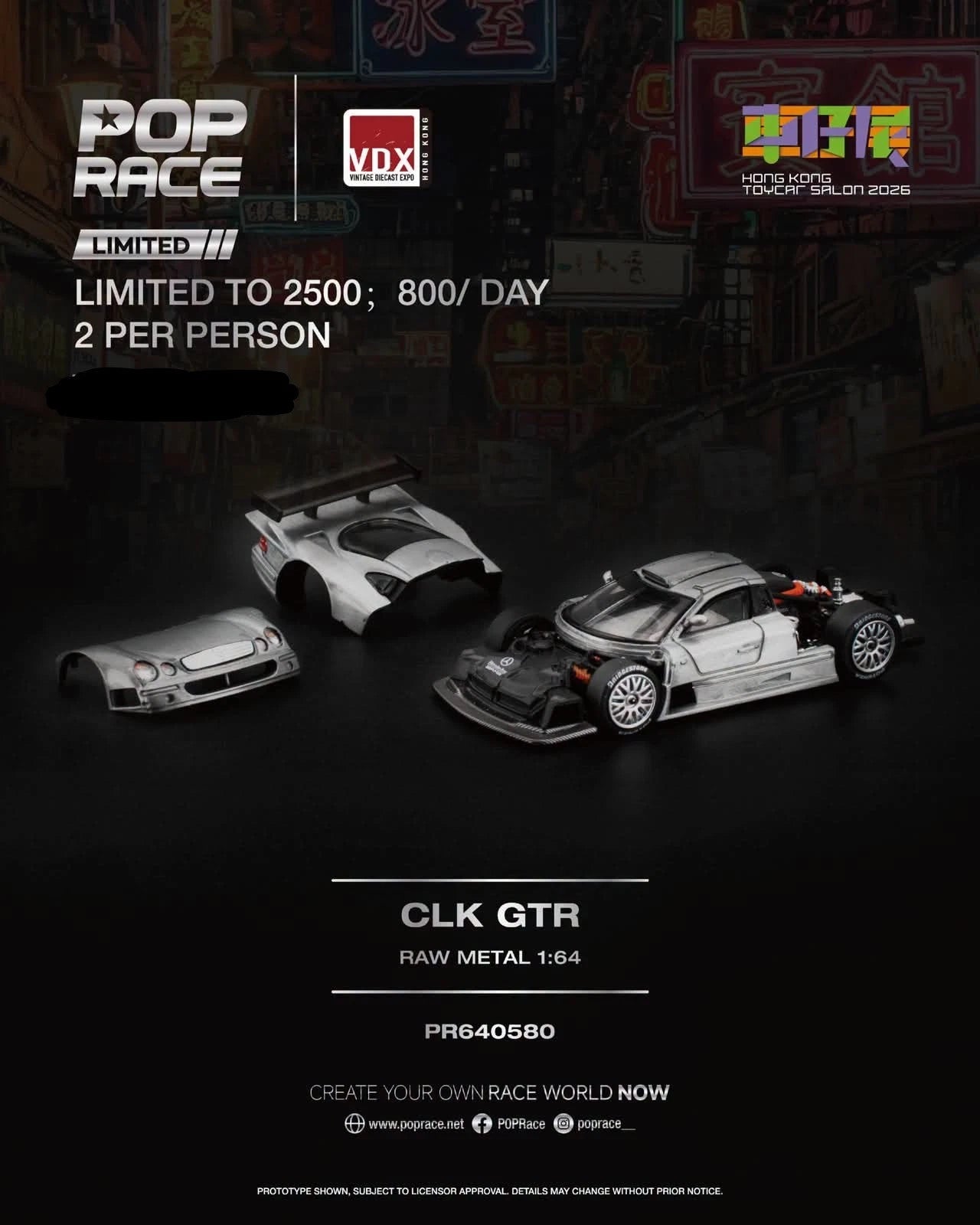 Pop Race 1:64 2026 Hong Kong Toy Car Salon Exclusive CLK GTR - Raw Metal