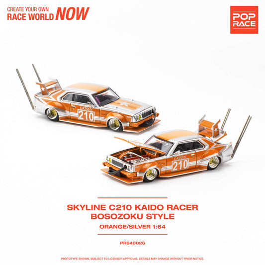 Pop Race 1:64 Skyline C210 Kaido Racer Bosozuku - Orange/Silver