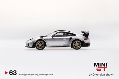 MiniGT 1:64 Porsche 911 GT2 RS Weissach Package GT Silver Metallic MiJo Exclusive #63