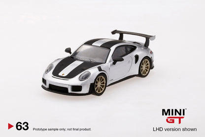 MiniGT 1:64 Porsche 911 GT2 RS Weissach Package GT Silver Metallic MiJo Exclusive #63