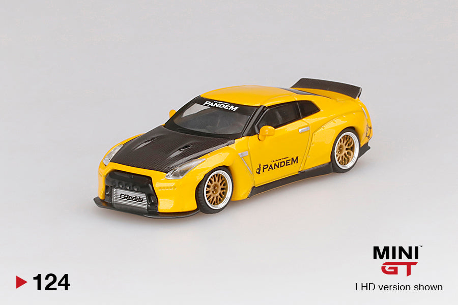 MiniGT Pandem Nissan GT-R (R35) Duck Tail Metallic Yellow w/ Carbon MiJo Exclusive #124