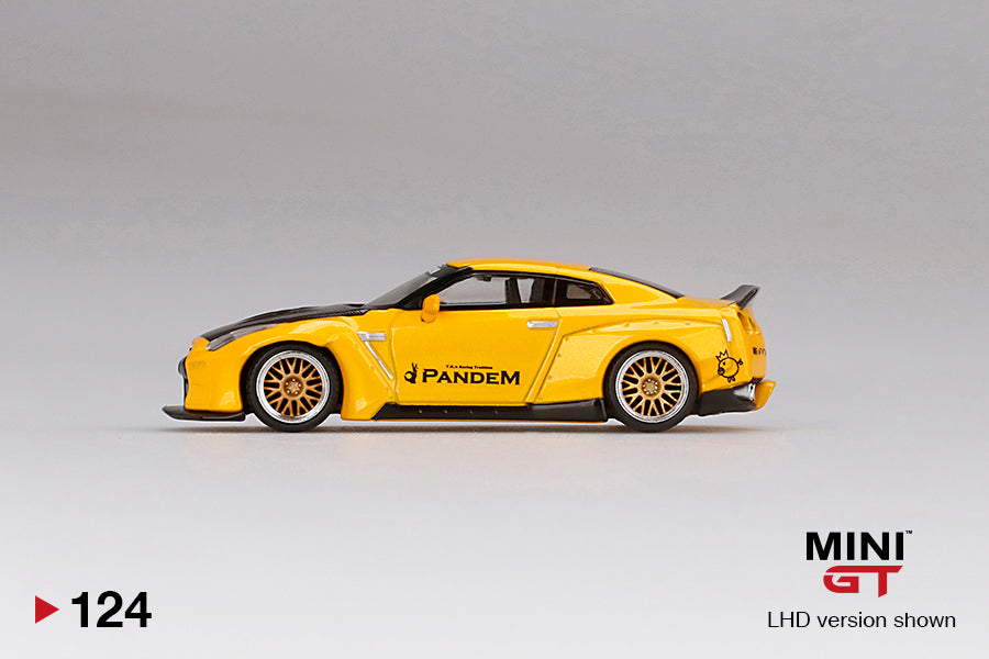 MiniGT Pandem Nissan GT-R (R35) Duck Tail Metallic Yellow w/ Carbon MiJo Exclusive #124