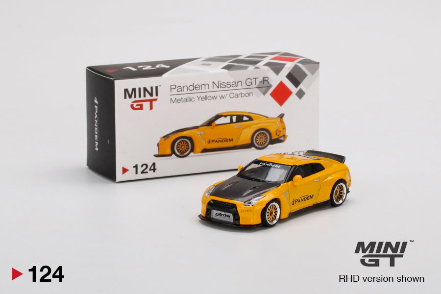 MiniGT Pandem Nissan GT-R (R35) Duck Tail Metallic Yellow w/ Carbon MiJo Exclusive #124