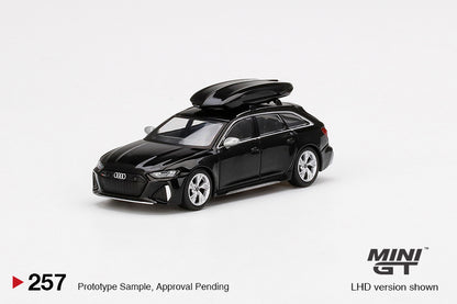 MiniGT 1:64 Audi RS 6 Avant Mythos Black Metallic w/ Roof Box MiJo Exclusive #257