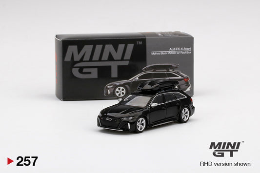 MiniGT 1:64 Audi RS 6 Avant Mythos Black Metallic w/ Roof Box MiJo Exclusive #257
