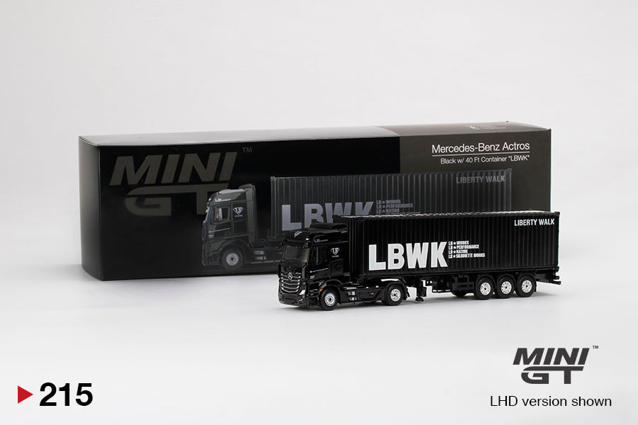 MiniGT 1:64 LBWK Mercedes Benz Actros w/ 40 Ft Container Liberty Walk #215 Black