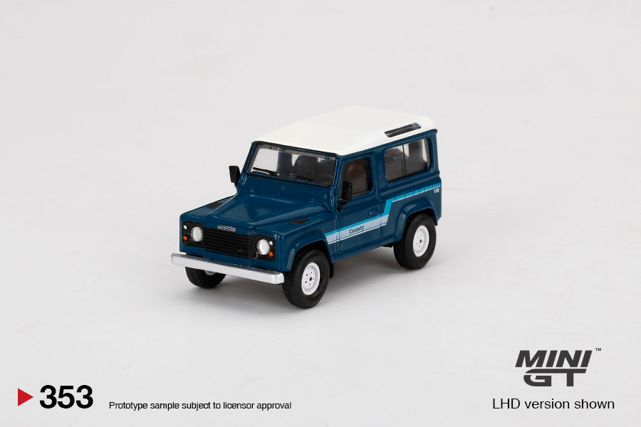 MiniGT Land Rover Defender 90 County Wagon Stratos Blue MiJo Exclusive #353