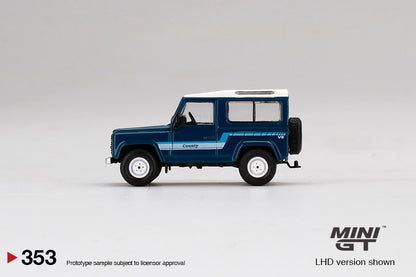 MiniGT Land Rover Defender 90 County Wagon Stratos Blue MiJo Exclusive #353